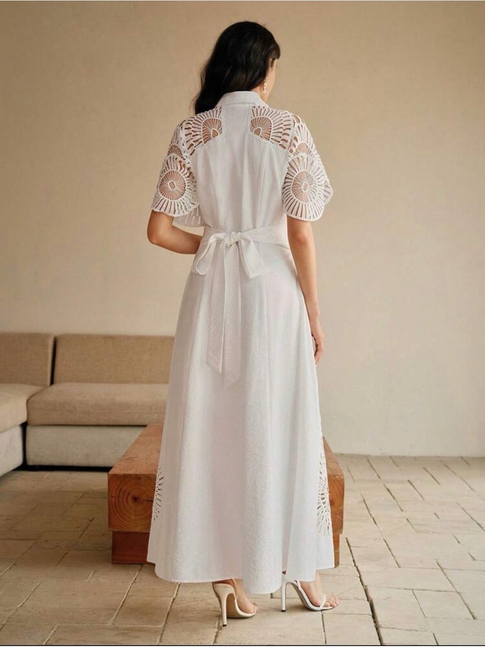 White Button-Front Eyelet Maxi Dress - Picture 5 of 6
